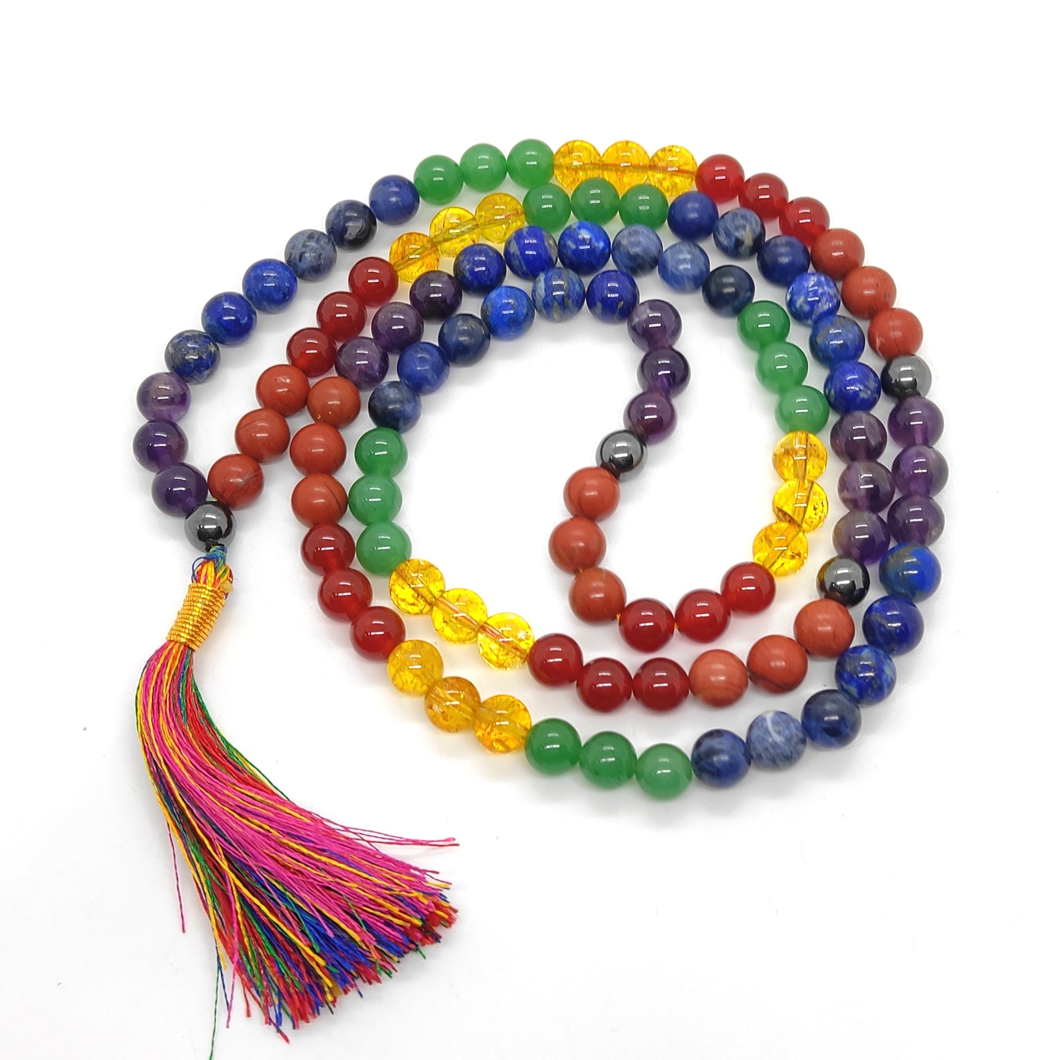 Seven Chakra Natural Certified 108+1 Beads Japa Mala for Meditation & Healing